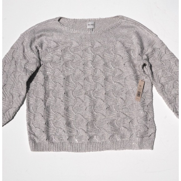 Nic + Zoe All That Glitters Holiday Sweater Women's XL Metallic Knit Long Sleeve - Picture 2 of 8